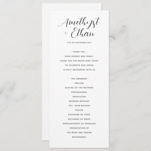 Elegant modern script zwart-wit huwelijk programma (Voorkant / Achterkant)