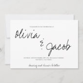 Elegant Modern Script Zwart & Wit Trouwfeest Kaart (Voorkant)