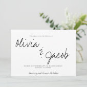 Elegant Modern Script Zwart & Wit Trouwfeest Kaart (Staand voorkant)