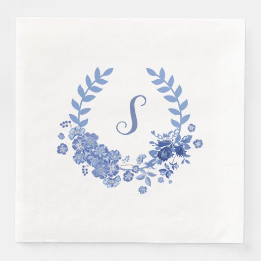 Elegant Modern Shabby Chic Blue Floral Servet (Voorkant)