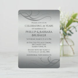 Elegant Modern Silver 25th Wedding Anniversary Kaart
