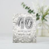 Elegant Modern Silver 40th Birthday Party Invite (Staand voorkant)