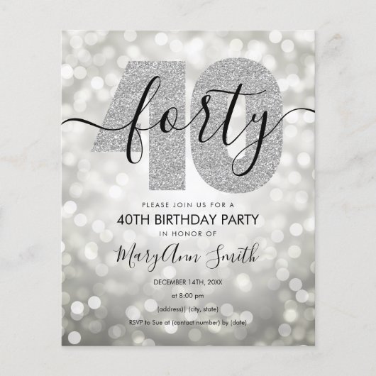 Elegant Modern Silver 40th Birthday Party Invite Flyer (Voorkant)