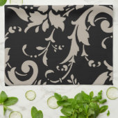 Elegant Modern Silver Damask op Black Towe Theedoek (Gevouwen)