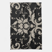 Elegant Modern Silver Damask op Black Towe Theedoek (Verticaal)