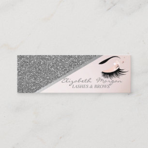 Elegant Modern Silver Glitter, Faux Lashes Mini Visitekaartje
