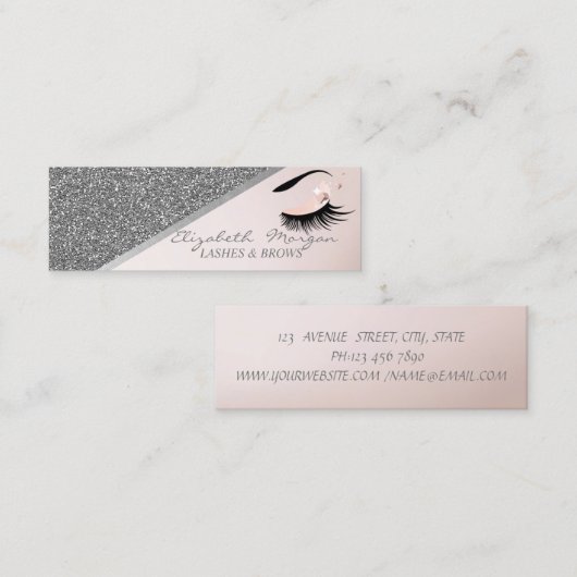 Elegant Modern Silver Glitter, Faux Lashes Mini Visitekaartje (Voorkant / Achterkant)