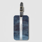 Elegant Modern Silver Mandala Stripe Navy Blue Bagagelabel (Voorkant (verticaal))