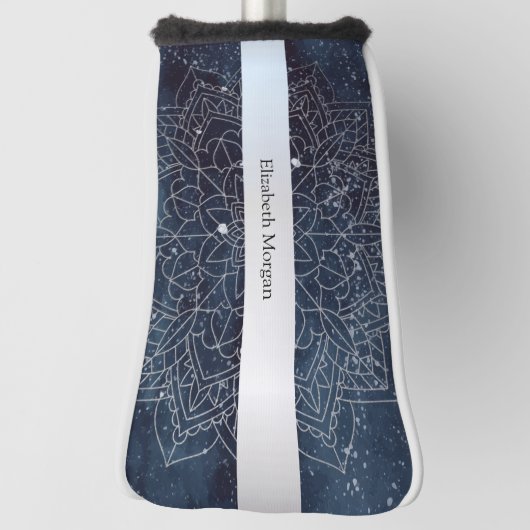 Elegant Modern Silver Mandala Stripe Navy Blue Golfheadcover (Draai 90)