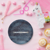 Elegant Modern Silver Mandala Stripe Navy Blue Papieren Bordje (Feest)