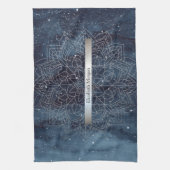 Elegant Modern Silver Mandala Stripe Navy Blue Theedoek (Verticaal)