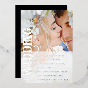 Elegant  Modern Silver Photo Wedding Folie Uitnodiging