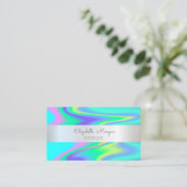 Elegant Modern Silver Stripe, holografisch Visitekaartje (Staand voorkant)