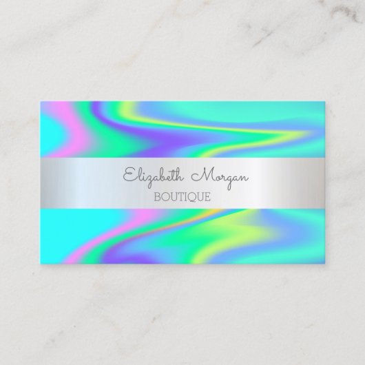 Elegant Modern Silver Stripe, holografisch Visitekaartje (Voorkant)
