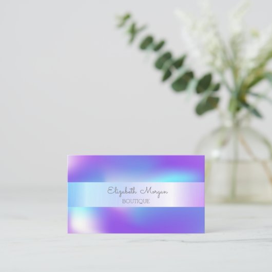 Elegant Modern Silver Stripe, Ombre Holographic Visitekaartje (Staand voorkant)