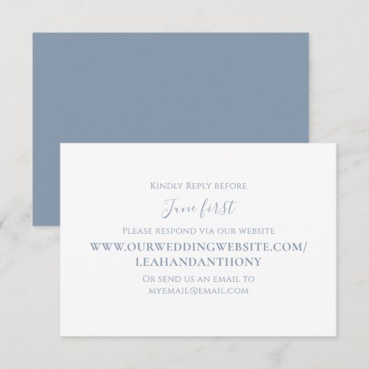 Elegant modern Simple Dusty Blue via website RSVP Kaartje (Voorkant / Achterkant)