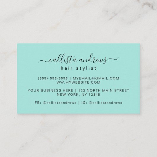 Elegant modern Simple Mint Typography Nail Artist Visitekaartje (Achterkant)
