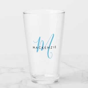Elegant modern Sky Blue Script Monogram Glas