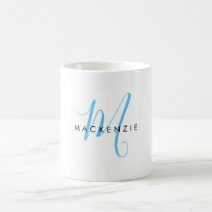 Elegant modern Sky Blue Script Monogram Koffiemok