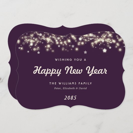 Elegant Modern Stars Purple New Year Card Feestdagenkaart (Voorkant / Achterkant)