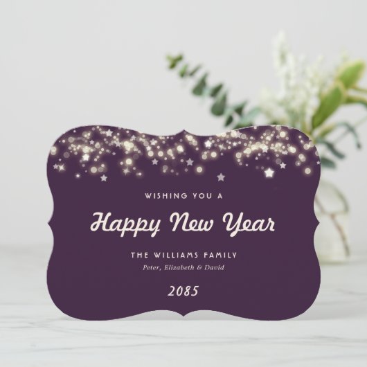 Elegant Modern Stars Purple New Year Card Feestdagenkaart (Staand voorkant)