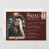 Elegant Modern Stijlvol Foto Bourgondië Afstuderen Kaart (Voorkant)
