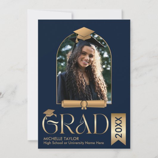 Elegant Modern Stijlvol Foto Goud Afstuderen Pet Kaart (Voorkant)