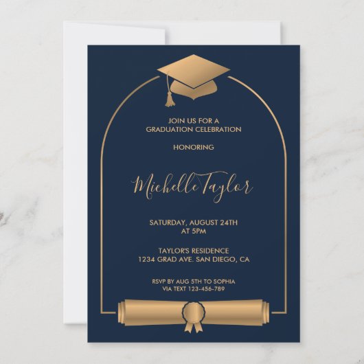 Elegant Modern Stijlvol Foto Goud Afstuderen Pet Kaart (Achterkant)