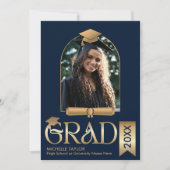 Elegant Modern Stijlvol Fotogoud Navy Afstuderen Kaart (Voorkant)