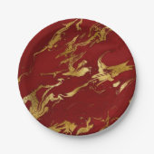 Elegant modern, stijlvol goud en rode marmer papieren bordje (Voorkant)