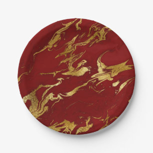Elegant modern, stijlvol goud en rode marmer papieren bordje