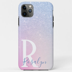 Elegant modern, stijlvol ombre blauw glitter regen iPhone 11 pro max hoesje
