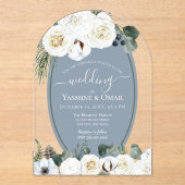 Elegant Modern Stoffig Blauw en Sage Groen Bruilof Acryl Uitnodigingen (Voorkant)