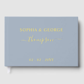 Elegant Modern Stoffig Blauw Goud Bruiloft Gastenboek