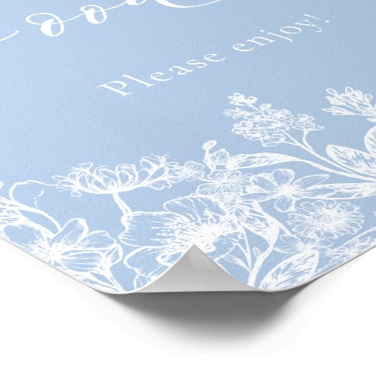 Elegant Modern Stoffig Blauw Wildfloral Voedseltek Poster (Hoek)