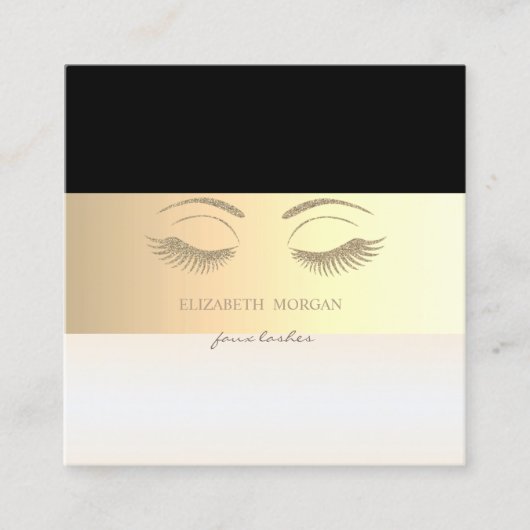 Elegant Modern Striped, Glitter Faux Lashes Vierkante Visitekaartje (Voorkant)