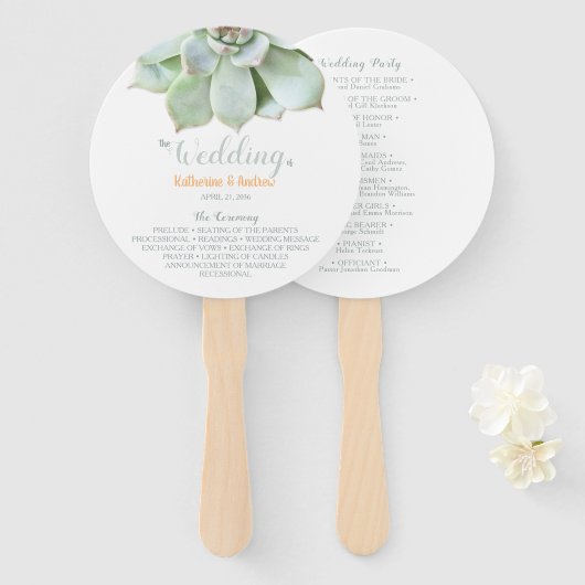 Elegant modern Succulent Wedding Programme Handwaaier (Voorkant en achterkant)