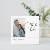 Elegant Modern Sunset Beach Wedding Photo Bedankkaart (Staand voorkant)