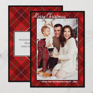 Elegant Modern Tartan Kerstafoto Merry Kaart