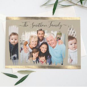 Elegant Modern Taupe & Goud Voeg uw foto toe Famil Briefkaart