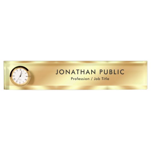 Elegant Modern Template With Clock Glamour Gold Naambordje (Voorkant)