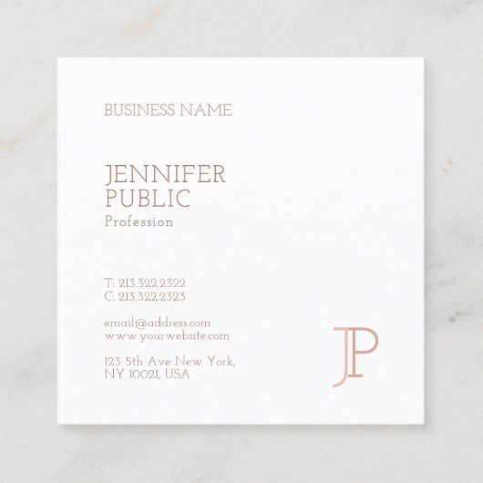 Elegant Modern Trendy Design Monogram Sjabloon Vierkante Visitekaartje (Achterkant)