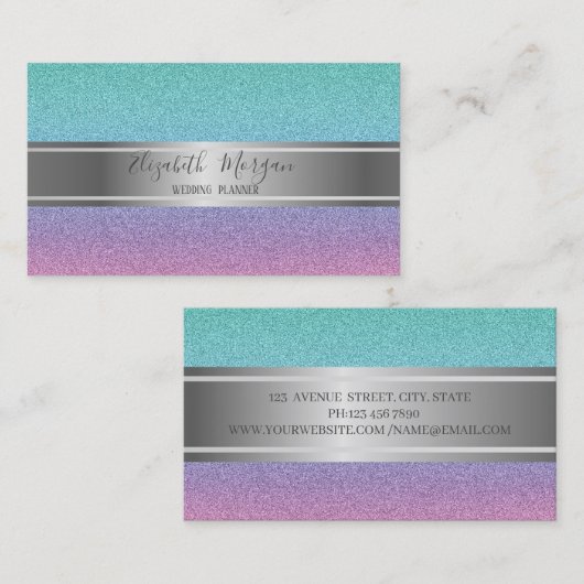 Elegant Modern Trendy Glitter Bokeh, Silver Stripe Visitekaartje (Voorkant / Achterkant)