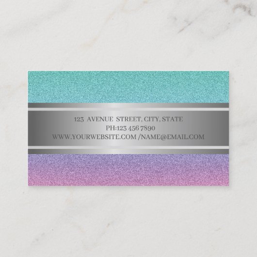 Elegant Modern Trendy Glitter Bokeh, Silver Stripe Visitekaartje (Achterkant)