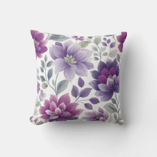 Elegant Modern Trendy Stijlvol Paars Wit Bloemmoti Kussen