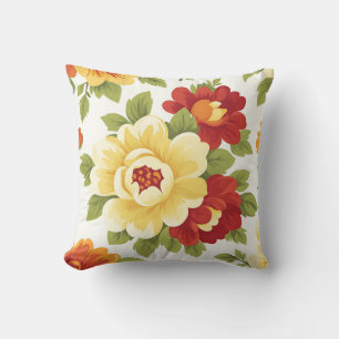 Elegant Modern Trendy Stijlvol Rood Geel Bloemmoti Kussen