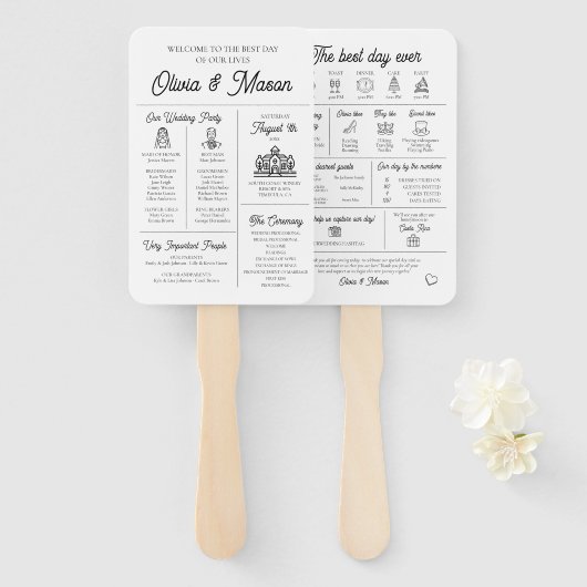 Elegant Modern Uniek Infographic Huwelijksprogramm Handwaaier (Voorkant en achterkant)