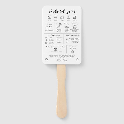 Elegant Modern Uniek Infographic Huwelijksprogramm Handwaaier (Achterkant)