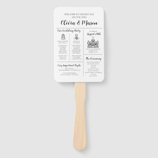 Elegant Modern Uniek Infographic Huwelijksprogramm Handwaaier (Voorkant)