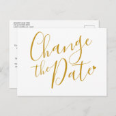 Elegant Modern Verander de Datum Gouden Script Briefkaart (Voorkant / Achterkant)